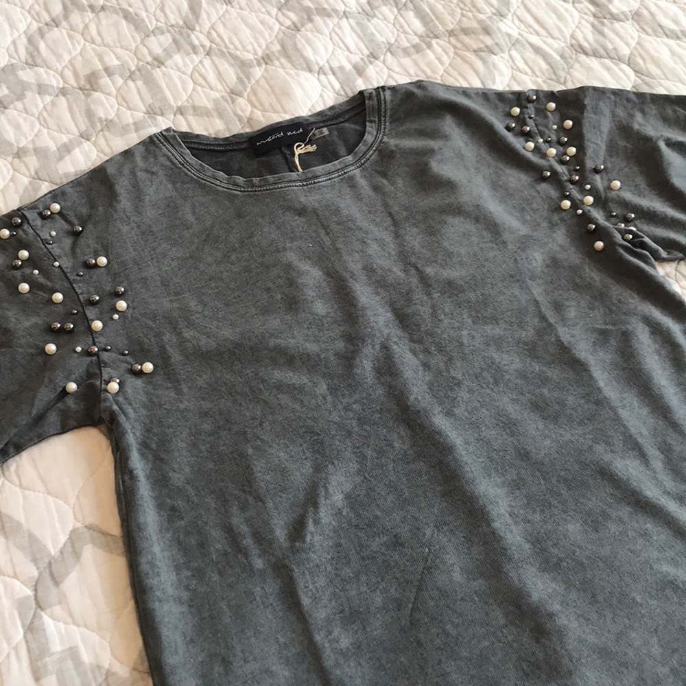 Charcoal Pearl-Beaded Loose Tunic Top/Dress - Picture 2 of 6